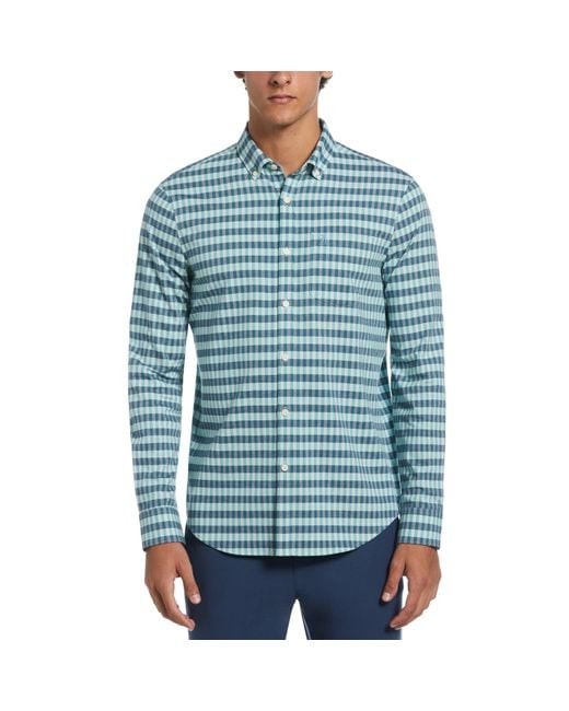 Original Penguin Eco Chambray Stretch Plaid Shirt In Blue Haze for men