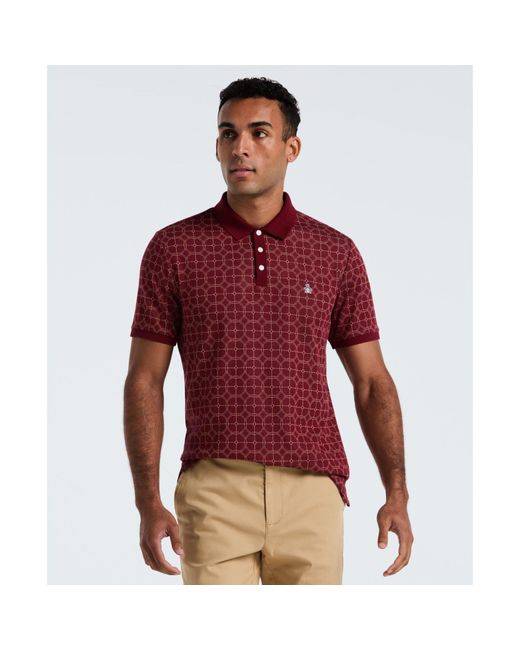 Original Penguin Red Geometric Jacquard Polo Shirt In Cabernet for men