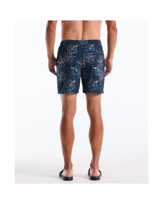 Original Penguin Blue Hibiscus Flower Print Swim Shorts In Sargasso Sea for men