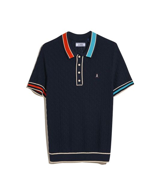 Original Penguin Blue Pointelle Blocked Ribbed Sweater Polo Shirt In Dark Sapphire for men