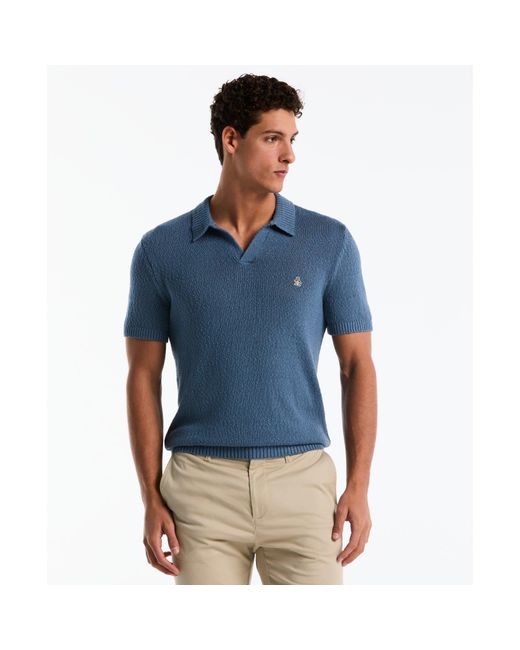 Original Penguin Textured Johnny Collar Sweater Polo In Copen Blue for men