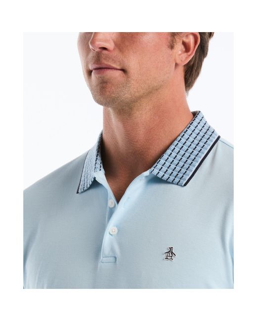 Original Penguin Interlock Striped Collar Polo Shirt In Cool Blue for men