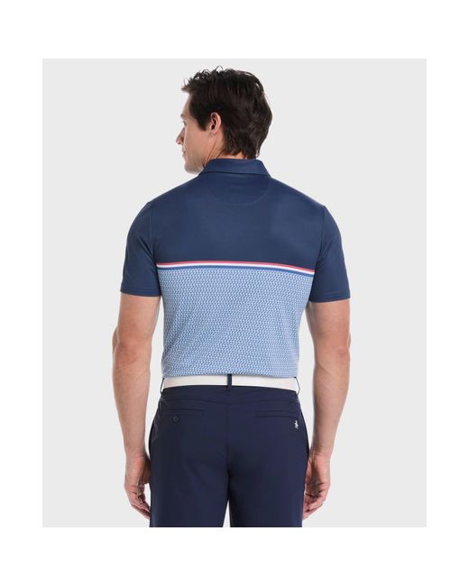 Original Penguin Blue Colour Block P Print Golf Polo In Black Iris for men