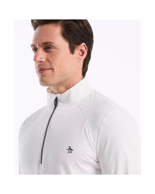 Original Penguin Mixed Media Quarter Zip Golf Pullover In Bright White for men