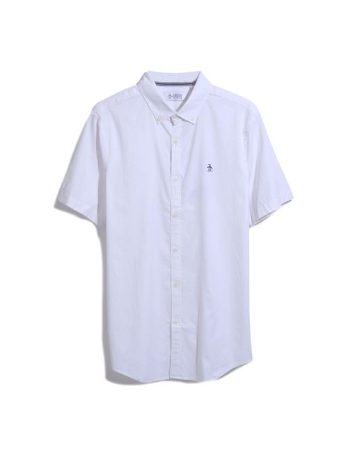 Original Penguin Ecovero Oxford Stretch Short Sleeve Button-down Shirt In Bright White for men