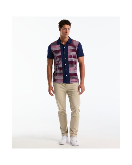 Original Penguin Jacquard Button Front Polo Shirt In Blue Depths for men
