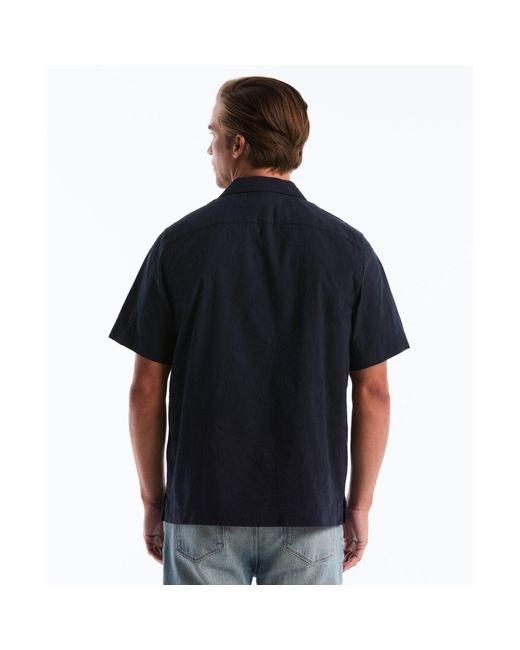 Original Penguin Black Floral Embroidered Short Sleeve Shirt In Dark Sapphire for men