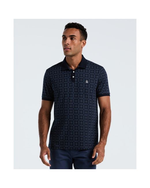 Original Penguin Blue Geometric Jacquard Polo Shirt In Dark Sapphire for men