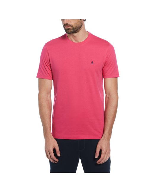 Original Penguin Pin Point Embroidered Pete T-shirt In Raspberry Sorbet for men