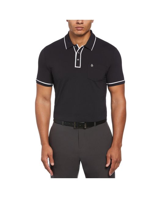 Original Penguin Black Technical Earl Short Sleeve Golf Polo Shirt In Caviar for men