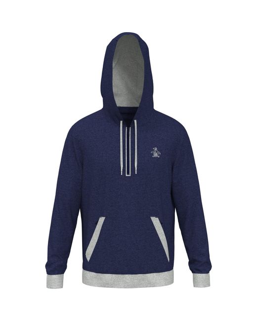 Original Penguin Blue Earl Colour Block Layering Golf Hoodie In Black Iris Bijou Heather for men