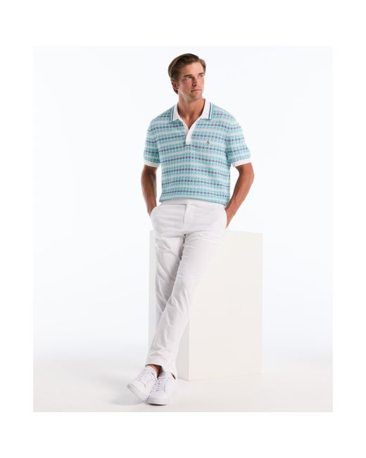 Original Penguin Blue Textured Jacquard Sweater Polo In Bright White for men