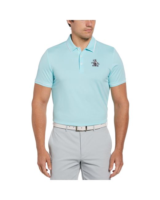 Original Penguin Blue Oversized Pete Tipped Short Sleeve Golf Polo Shirt In Tanager Turquoise for men