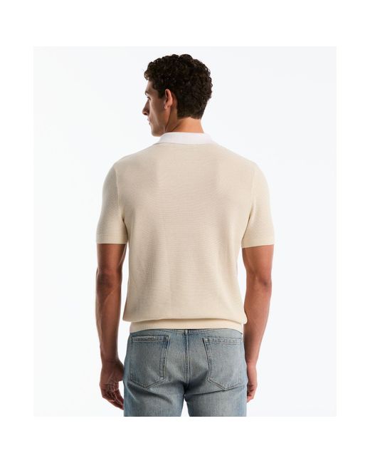 Original Penguin Natural Mesh Stripe Johnny Collar Sweater Polo In Birch for men