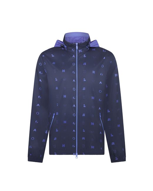 Original Penguin Blue Logo Print Golf Wind Jacket With Hidden Hood In Black Iris for men