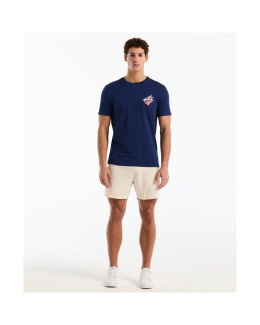 Original Penguin Embroidered Floral Graphic T-shirt In Blue Depths for men