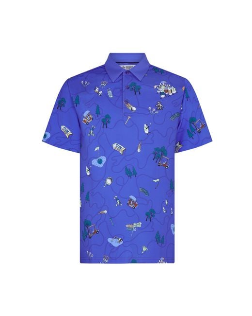 Original Penguin Pete's Game Print Golf Polo Shirt In Amparo Blue for men