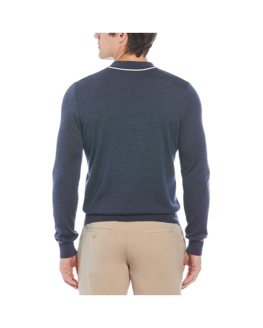 Original Penguin Blue The Earl Merino Wool Blend Golf Sweater In Black Iris Bijou Heather for men
