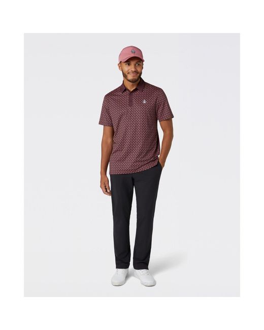 Original Penguin Red Geo Colour Block Golf Polo In Mauve Wine for men