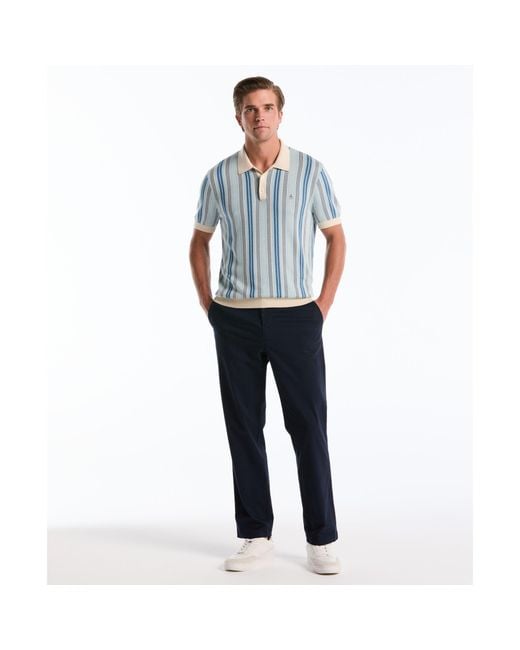 Original Penguin Blue Jacquard Vertical Stripe Sweater Polo In Birch for men