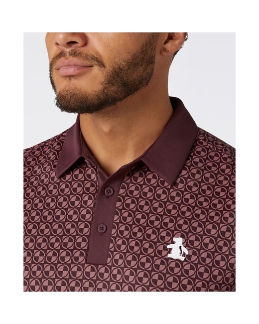 Original Penguin Red Geo Colour Block Golf Polo In Mauve Wine for men