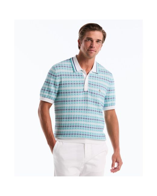 Original Penguin Blue Textured Jacquard Sweater Polo In Bright White for men