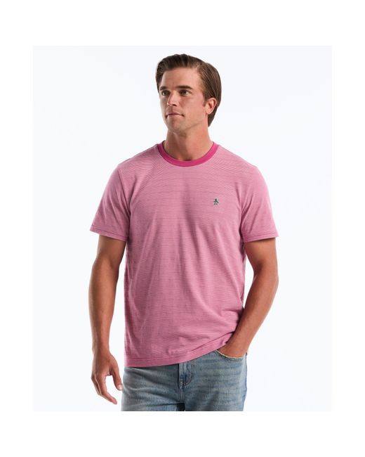 Original Penguin Pink Jacquard Stripe T-shirt In Magenta Haze for men