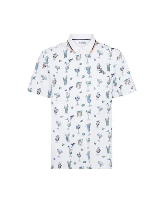 Original Penguin Blue 19th Hole Printed Golf Polo Shirt In Bright White for men