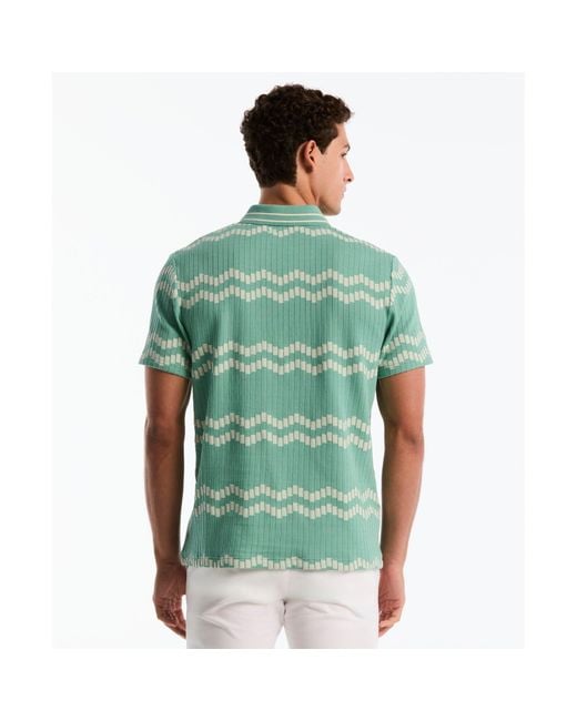 Original Penguin Jacquard Wavy Tiles Polo Shirt In Beryl Green for men
