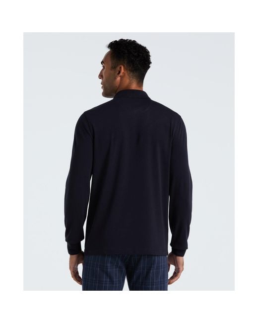 Original Penguin Blue Pique Long Sleeve Polo Shirt In Dark Sapphire for men