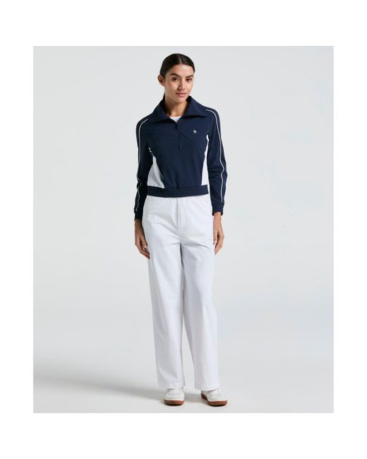 Original Penguin Blue Women's Cropped 1/4 Zip Colour Block Tennis Jacket In Black Iris for men