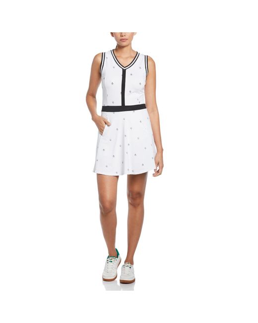 Original Penguin Women's V-neck Allover Pete Print Tennis Dress In Bright White for men