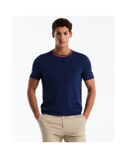 Original Penguin Geometric Eyelet Sweater T-shirt In Blue Depths for men