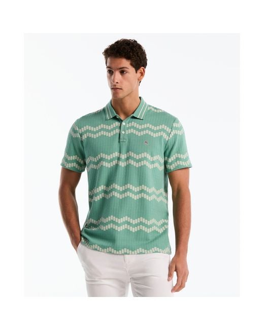 Original Penguin Jacquard Wavy Tiles Polo Shirt In Beryl Green for men