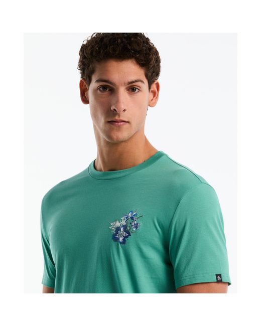 Original Penguin Embroidered Floral Graphic T-shirt In Beryl Green for men