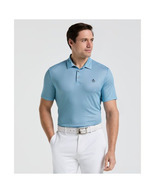 Original Penguin Blue Heritage Herringbone All Over Print Golf Polo Shirt In Aquarius for men