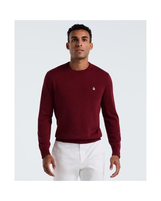 Original Penguin Red Cotton Crew Neck Sweater In Cabernet for men