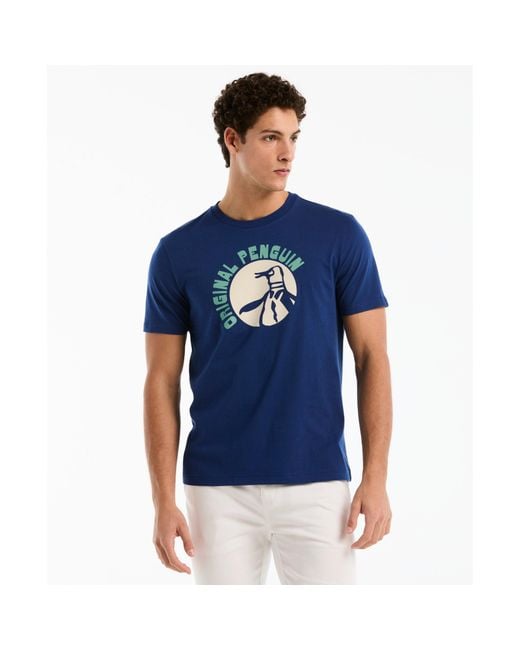 Original Penguin Logo Pete Graphic T-shirt In Blue Depths for men