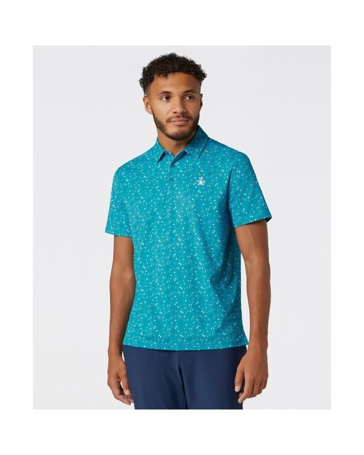 Original Penguin Blue Sake-tini Print Golf Polo In Caribbean Sea for men
