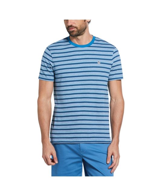 Original Penguin Embroidered Striped T-shirt In Vallarta Blue for men