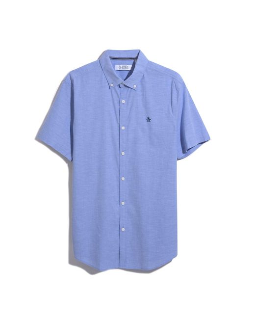 Original Penguin Ecovero Oxford Stretch Short Sleeve Button-down Shirt In Amparo Blue for men