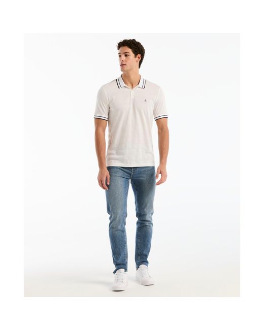 Original Penguin Textured Stripe Tipped Polo Shirt In Bright White for men