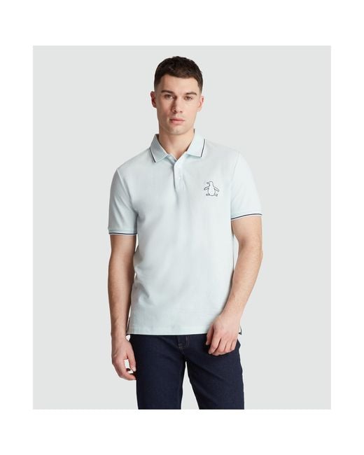 Original Penguin White Cotton Pique Mega Pete Polo In Ballad Blue for men