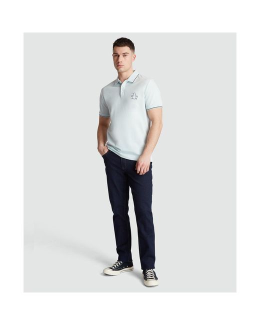 Original Penguin White Cotton Pique Mega Pete Polo In Ballad Blue for men