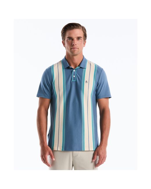 Original Penguin Jacquard Vertical Stripe Polo Shirt In Copen Blue for men