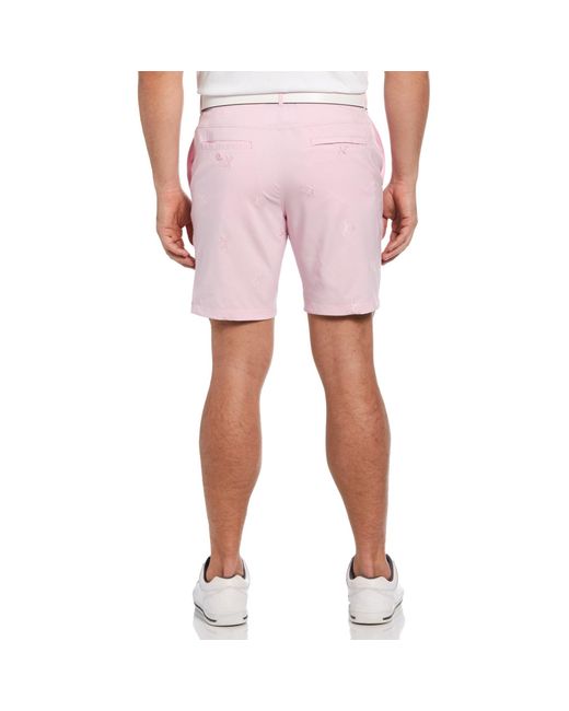 Original Penguin Pete Embroidered Flat Front Golf Shorts In Gelato Pink for men