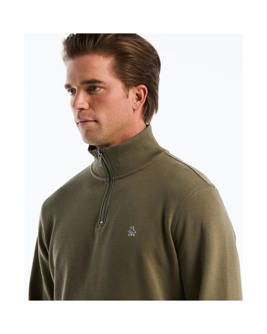 Original Penguin Green Sticker Pete Quarter Zip Sweatshirt In Dusty Olive for men