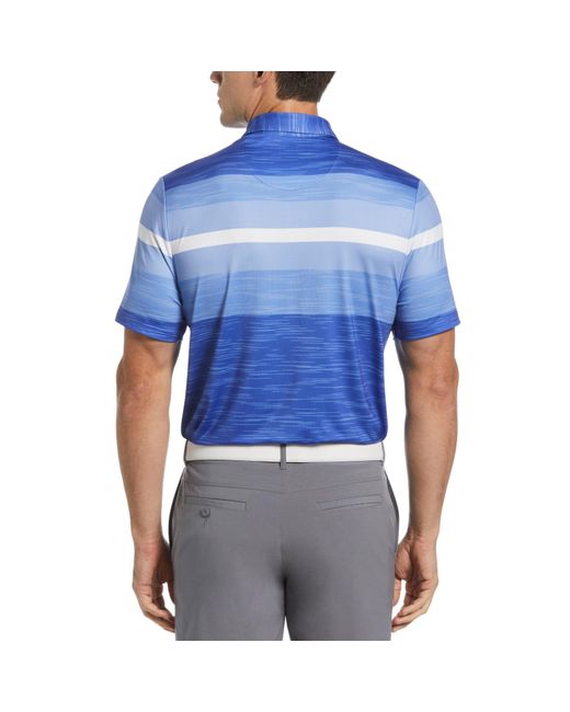 Original Penguin Colour Block Engineered Marl Stripe Golf Polo Shirt In Amparo Blue for men