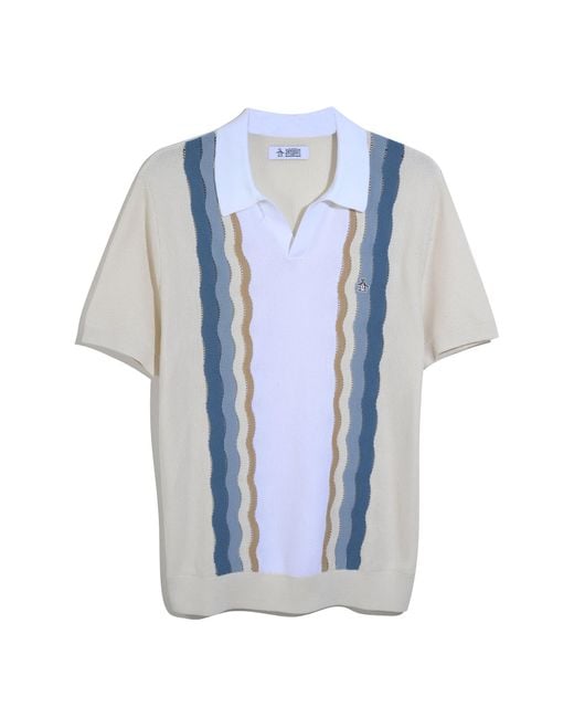 Original Penguin Natural Mesh Stripe Johnny Collar Sweater Polo In Birch for men