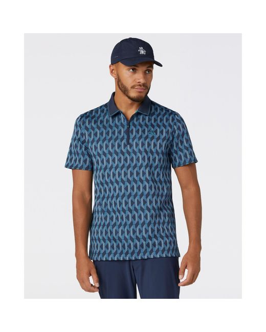 Original Penguin Blue Heritage Jacquard Colour Block Golf Polo In Black Iris for men